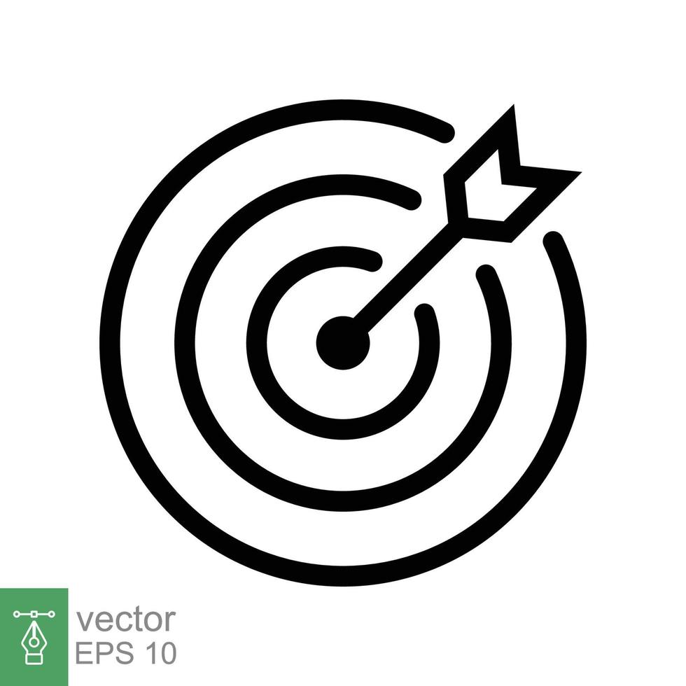 Target icon. Simple outline style. Focus accuracy dart, arrow dartboard hit, goal, objective, opportunity, business concept. Line symbol. Vector illustration isolated on white background. EPS 10.