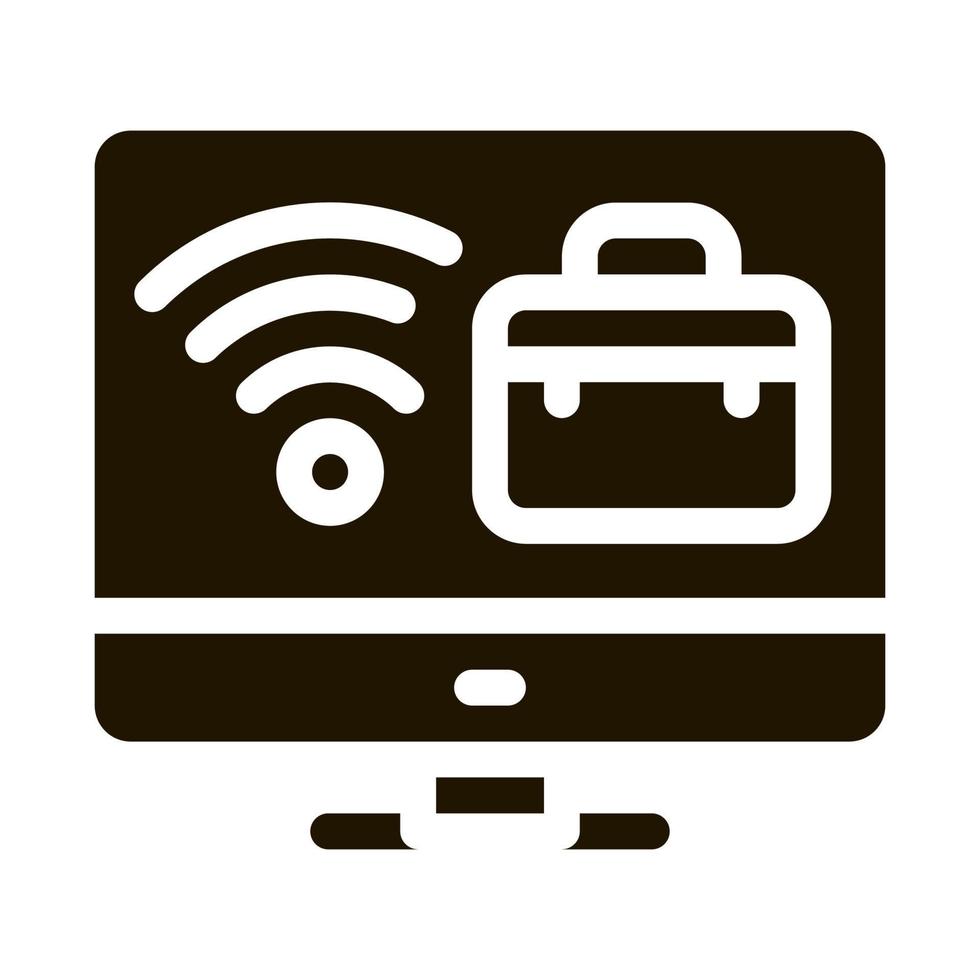 wifi and business case on computer screen icon Vector Glyph Illustration