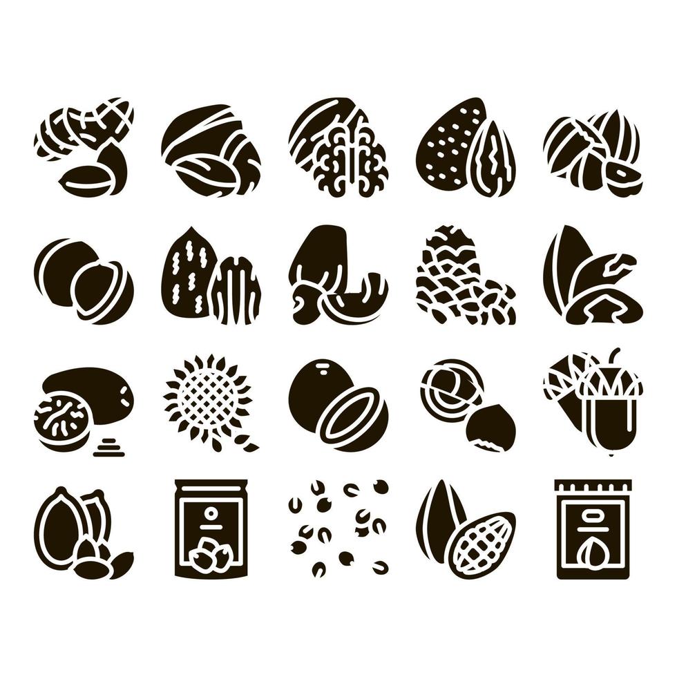 Nut Food Different Glyph Set Vector