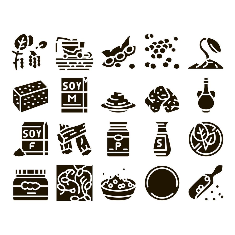 Soy Bean Food Product Glyph Set Vector