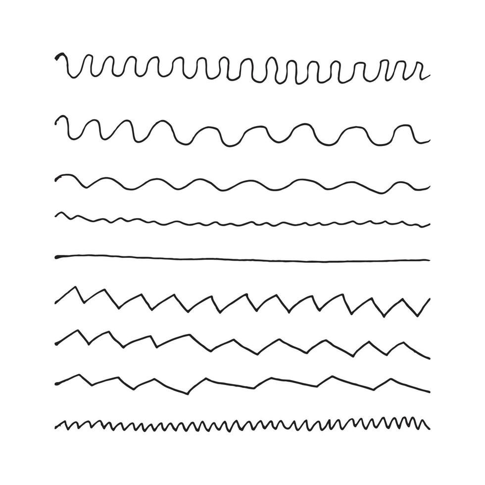 conjunto de líneas dibujadas a mano, divisores, garabatos abstractos, formas y trazos. elementos de diseño de fideos vectoriales aislados en fondo blanco. vector