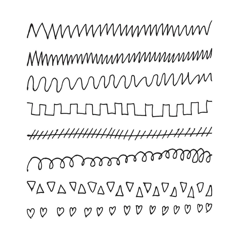 Set of hand drawn lines, dividers, abstract scribble, shape and strokes. Vector doodle design elements isolated on white background.