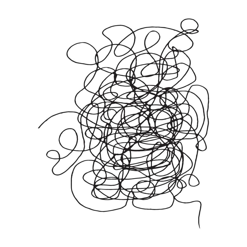 Tangled abstract scribble with hand drawn line. Doodle elements. Isolated sketch on white background. Vector illustration