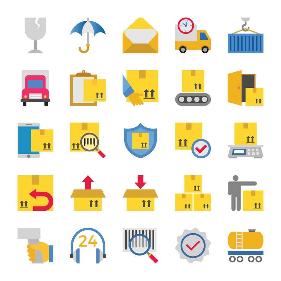 Flat color icons for logistics delivery. vector