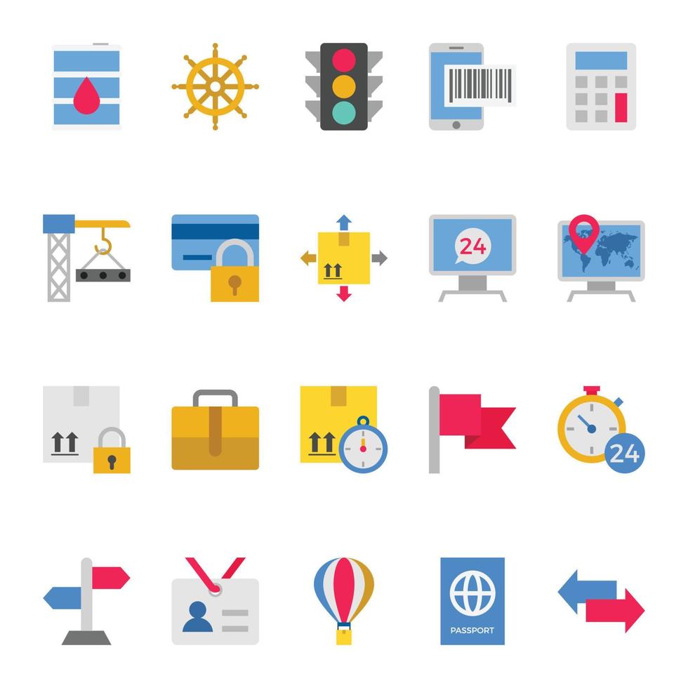 Flat color icons for logistics delivery. vector