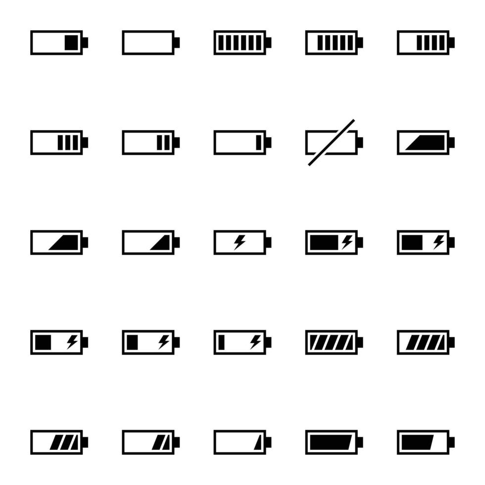 A pack of battery-related icons. Pure energy, electricity and charge thematic. vector