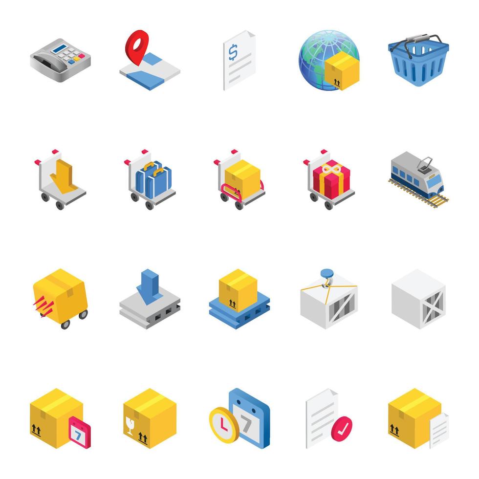 Isometric 3d icons for logistics delivery. vector