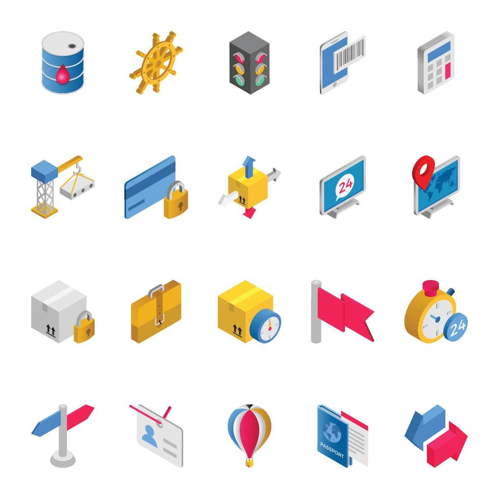 Isometric 3d icons for logistics delivery. vector