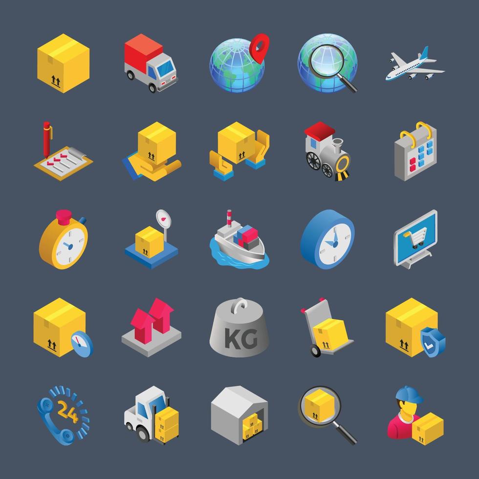 Isometric 3d icons for logistics delivery. vector