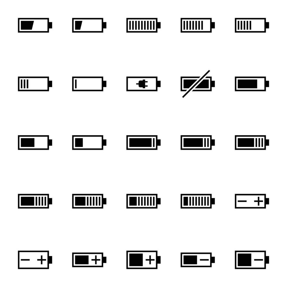 A pack of battery-related icons. Pure energy, electricity and charge thematic. vector