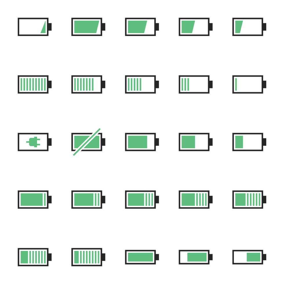A pack of battery-related icons. Pure energy, electricity and charge thematic. vector