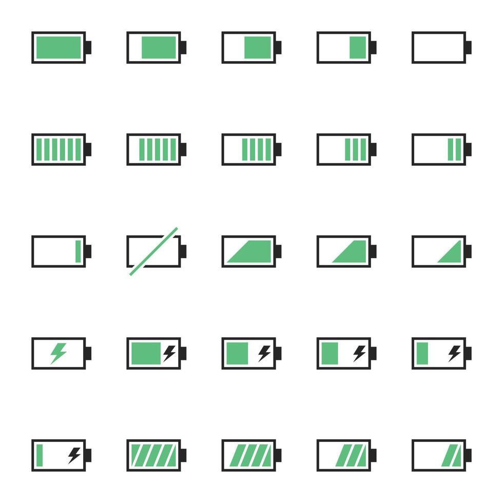 A pack of battery-related icons. Pure energy, electricity and charge thematic. vector