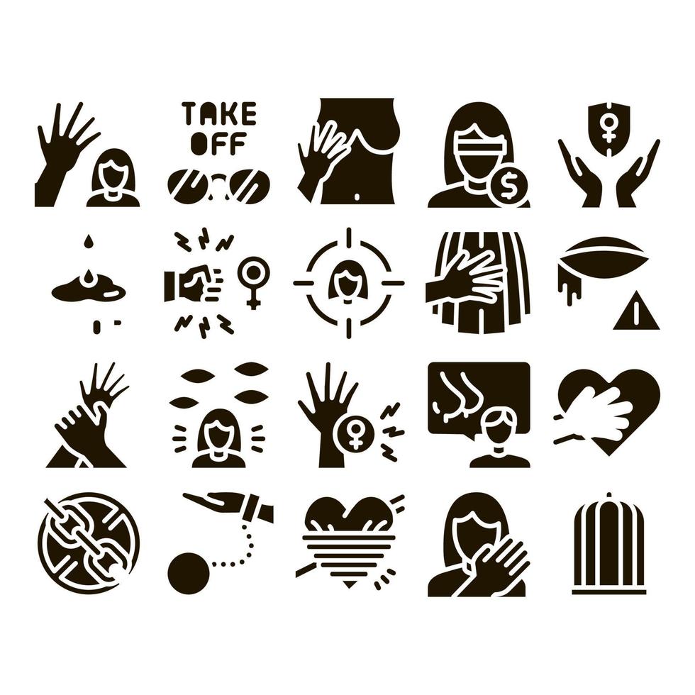 Sexual Harassment Glyph Set Vector