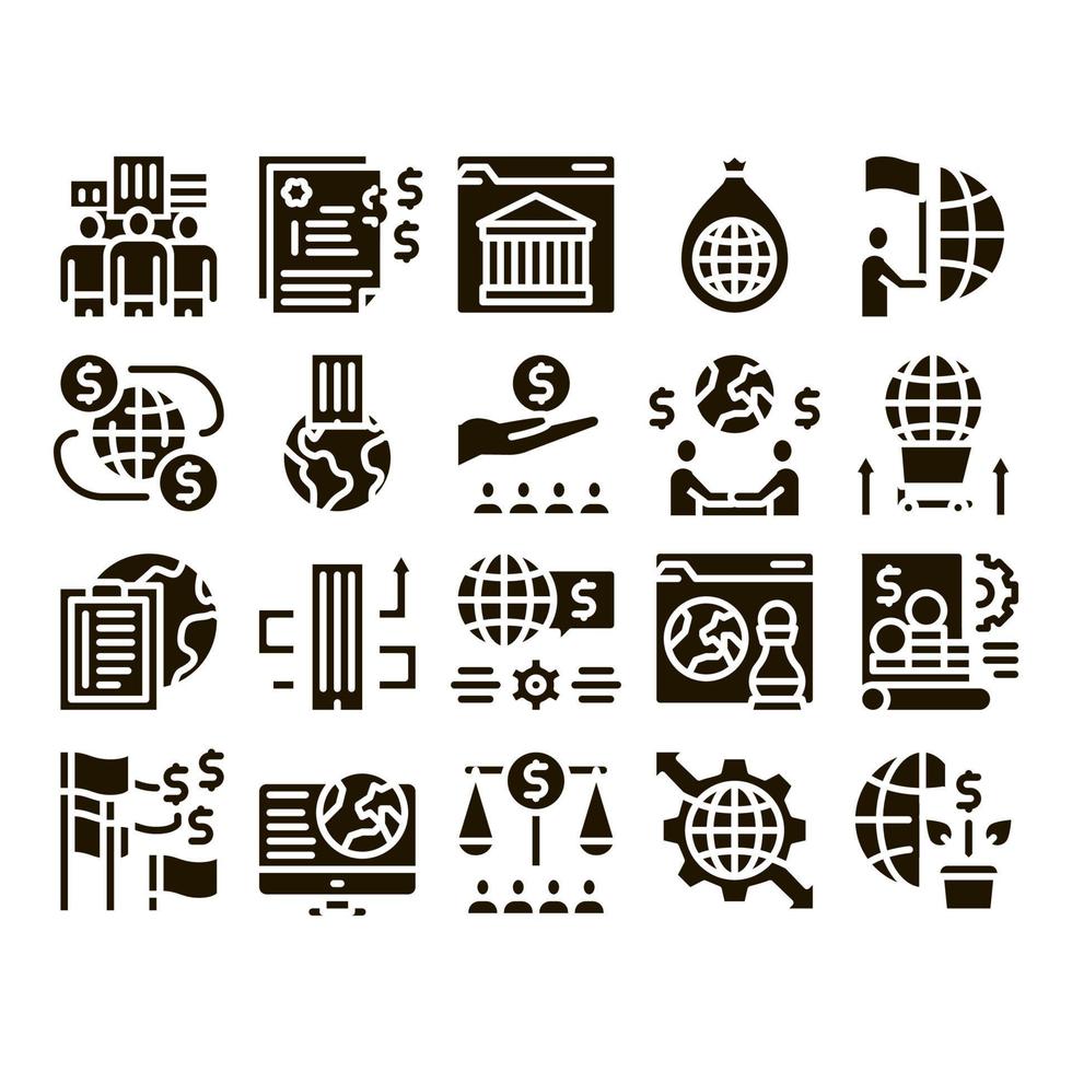 Global Business Finance Strategy Icons Set Vector