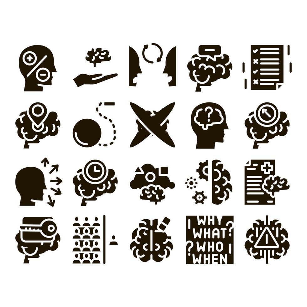 Dementia Brain Disease Glyph Set Vector