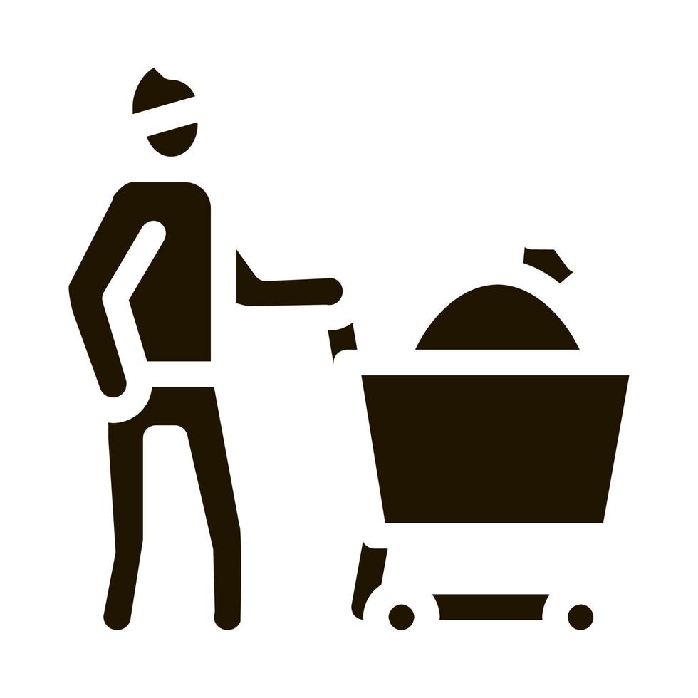 homeless with bag in shop cart icon Vector Glyph Illustration