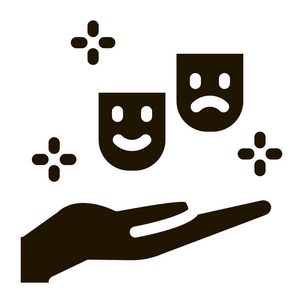 masks of joy and sadness on hand icon Vector Glyph Illustration