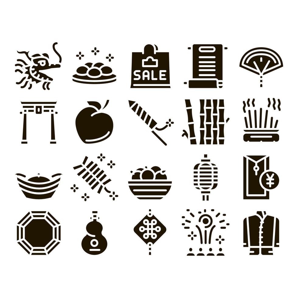 Chinese New Year Feast Glyph Set Vector