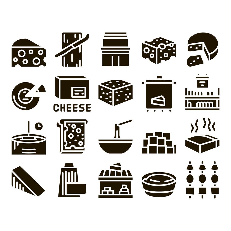 Cheese Dairy Food Glyph Set Vector