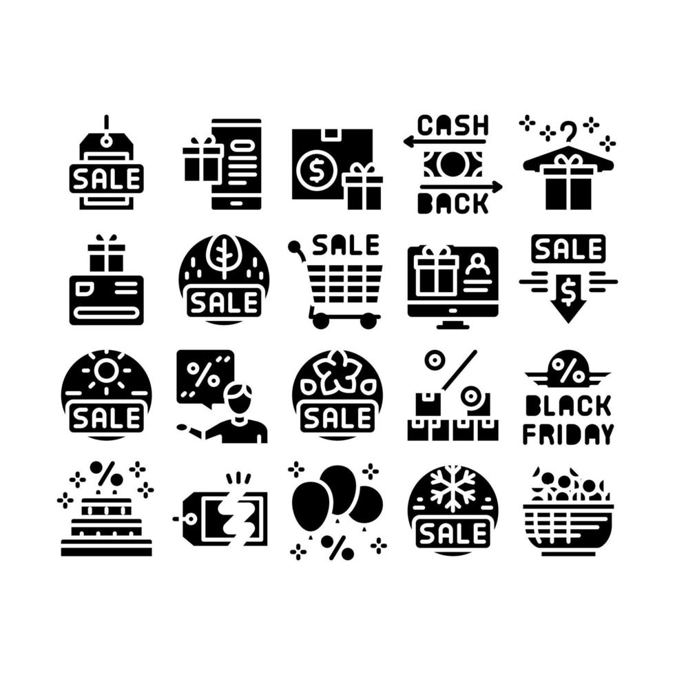 Cost Reduction Sale Glyph Set Vector Illustration