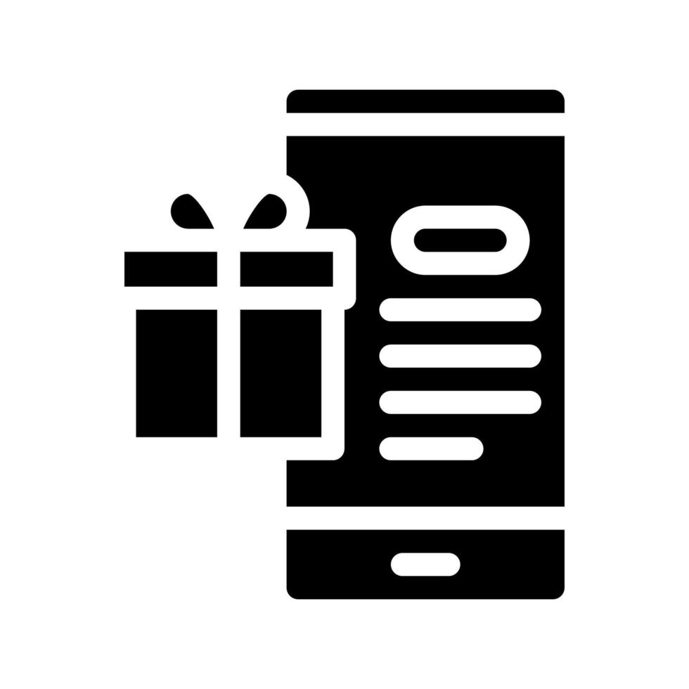 aplicación de teléfono de compras en línea y regalo para ilustración de glifo de vector de icono de cliente