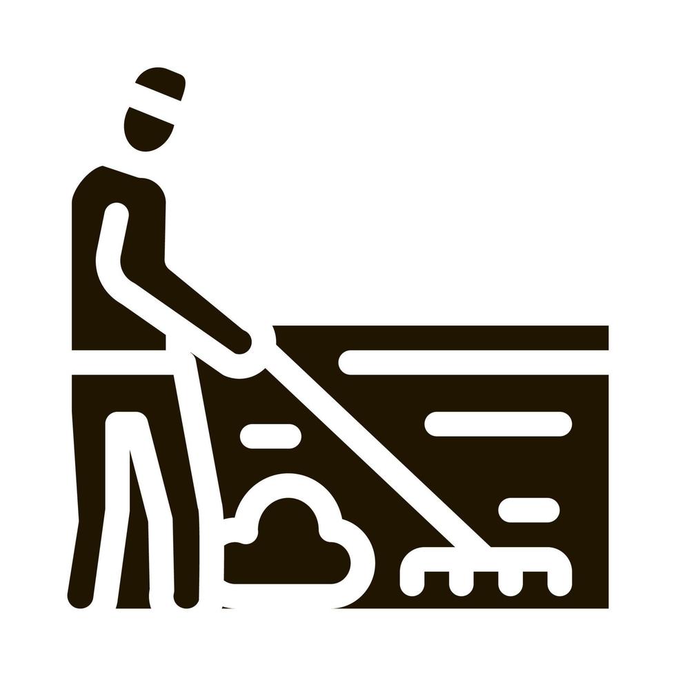 cleaning man with rake icon Vector Glyph Illustration
