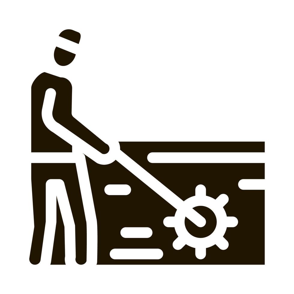 trabajador de jardín con ilustración de glifo de vector de icono de herramienta