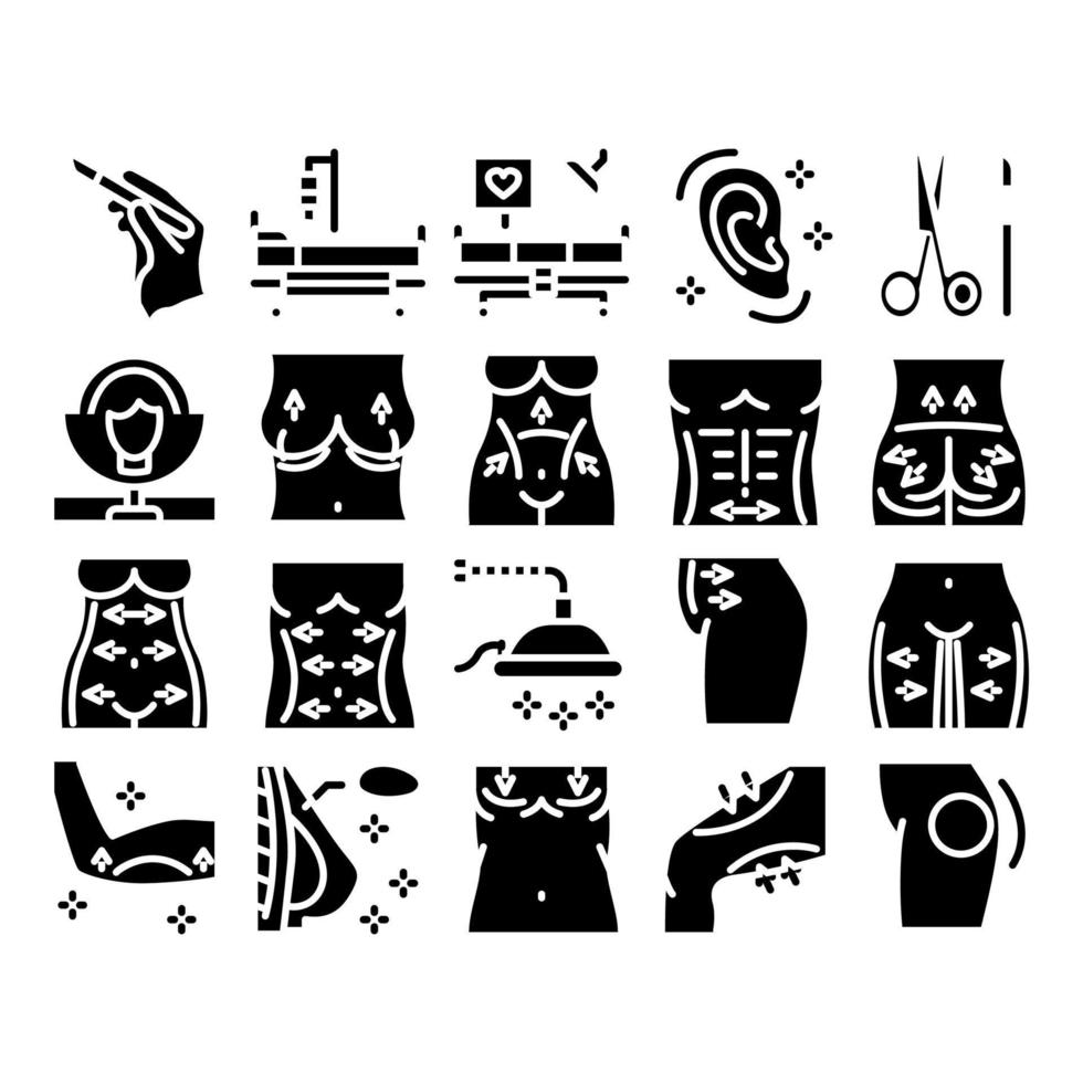 Plastic Surgery Clinic Glyph Set Vector