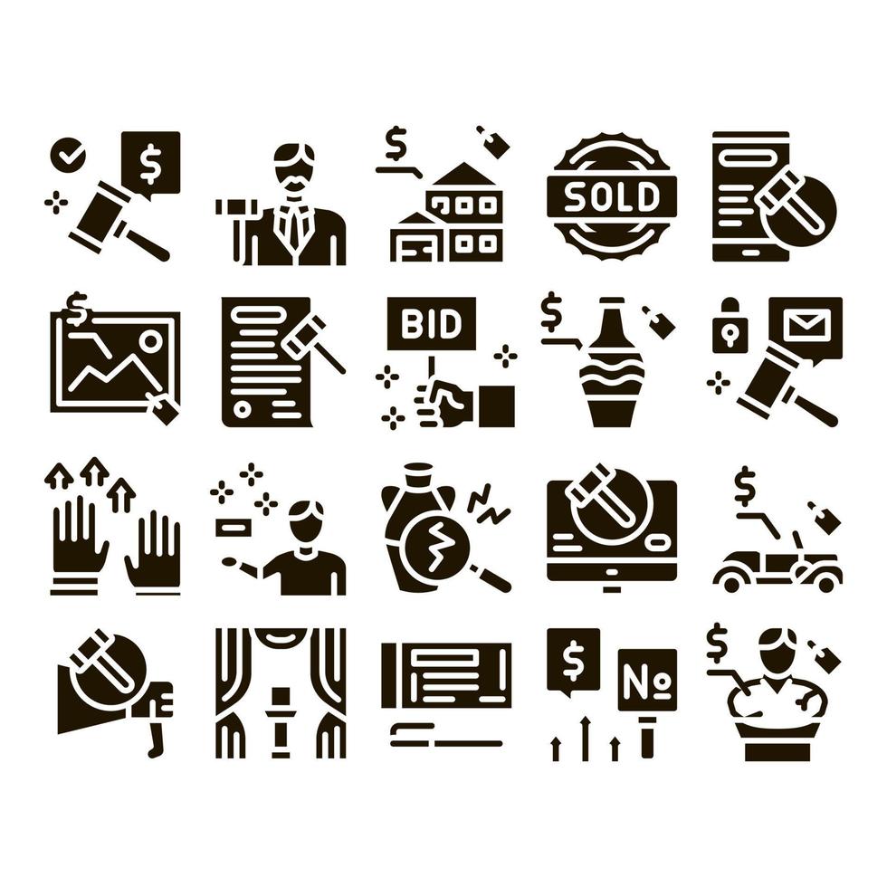 Auction Buying And Selling Goods Icons Set Vector