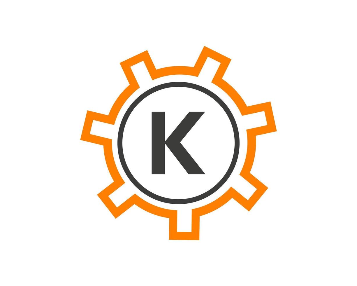 Initial Letter K Gear Logo Design Template. Gear Engineer Logotype