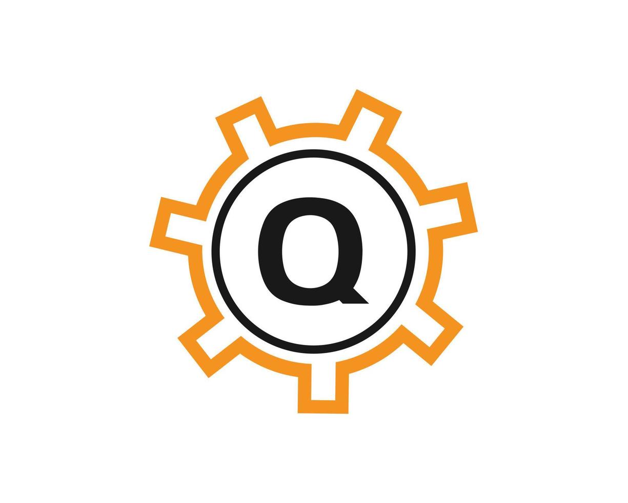 Initial Letter Q Gear Logo Design Template. Gear Engineer Logotype vector