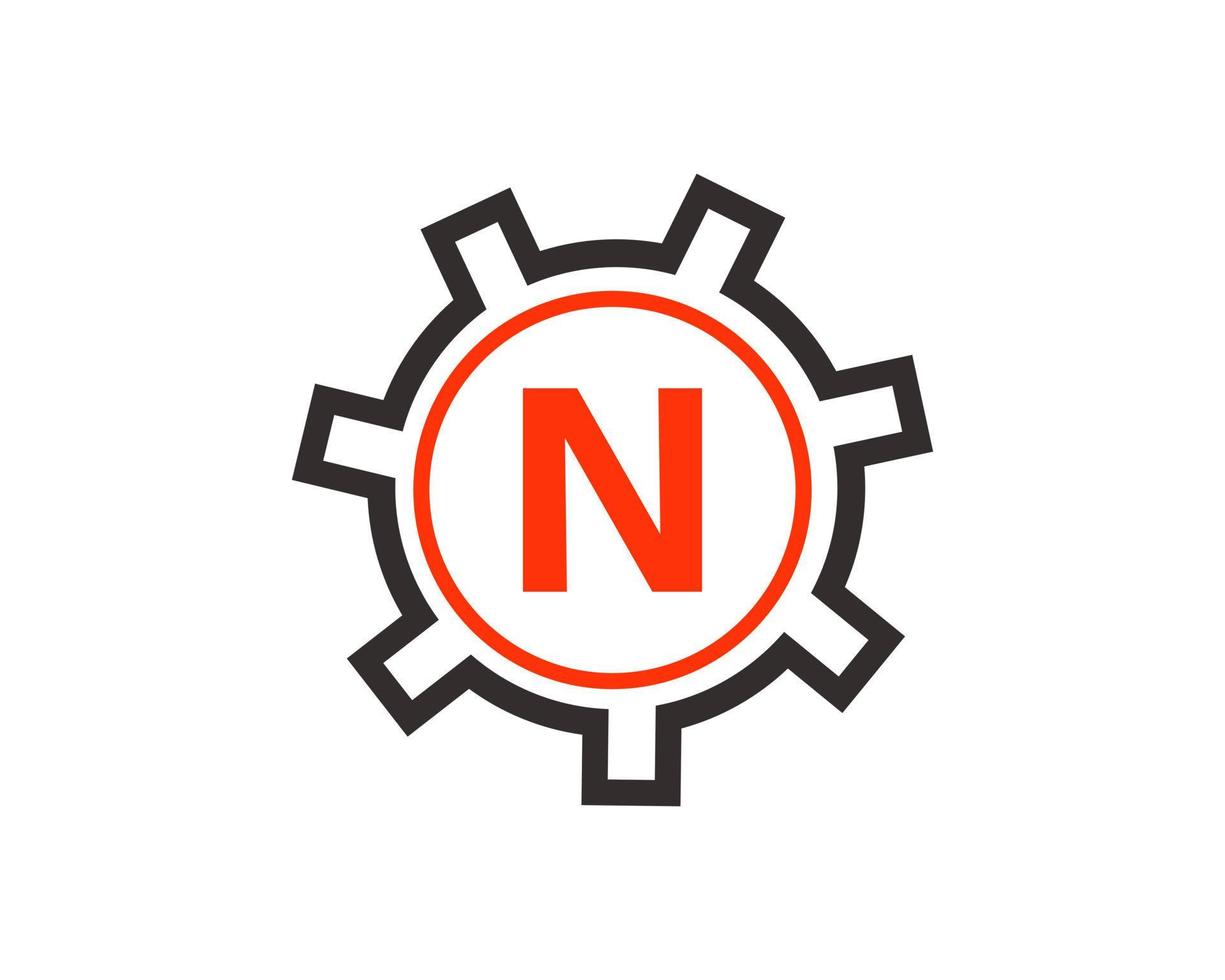 plantilla de diseño de logotipo de engranaje de letra inicial n. logotipo de ingeniero de engranajes vector