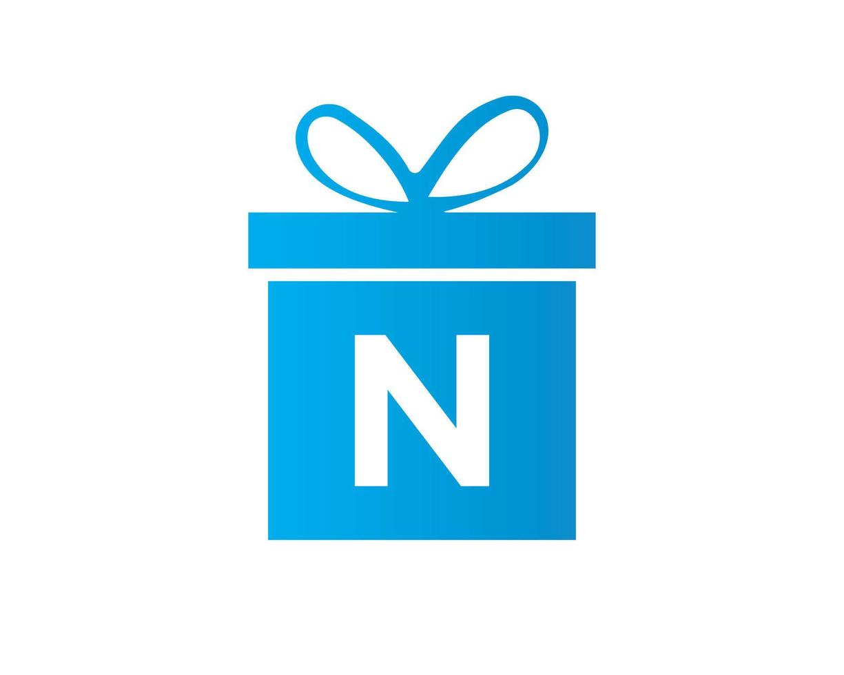 Letter N Gift Box Logo Vector Template