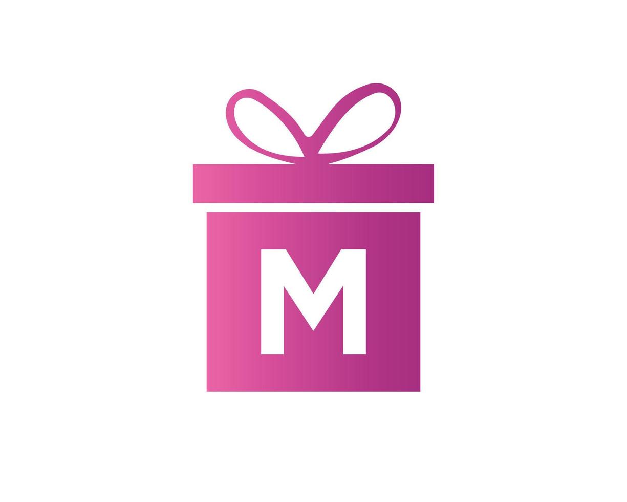 Letter M Gift Box Logo Vector Template