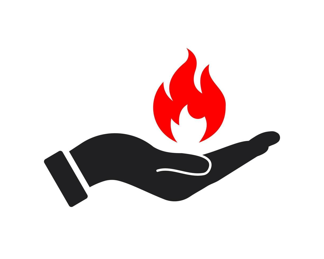 diseño de logotipo de fuego manual. logotipo de fuego con vector de concepto de mano. diseño de logotipo de mano y fuego