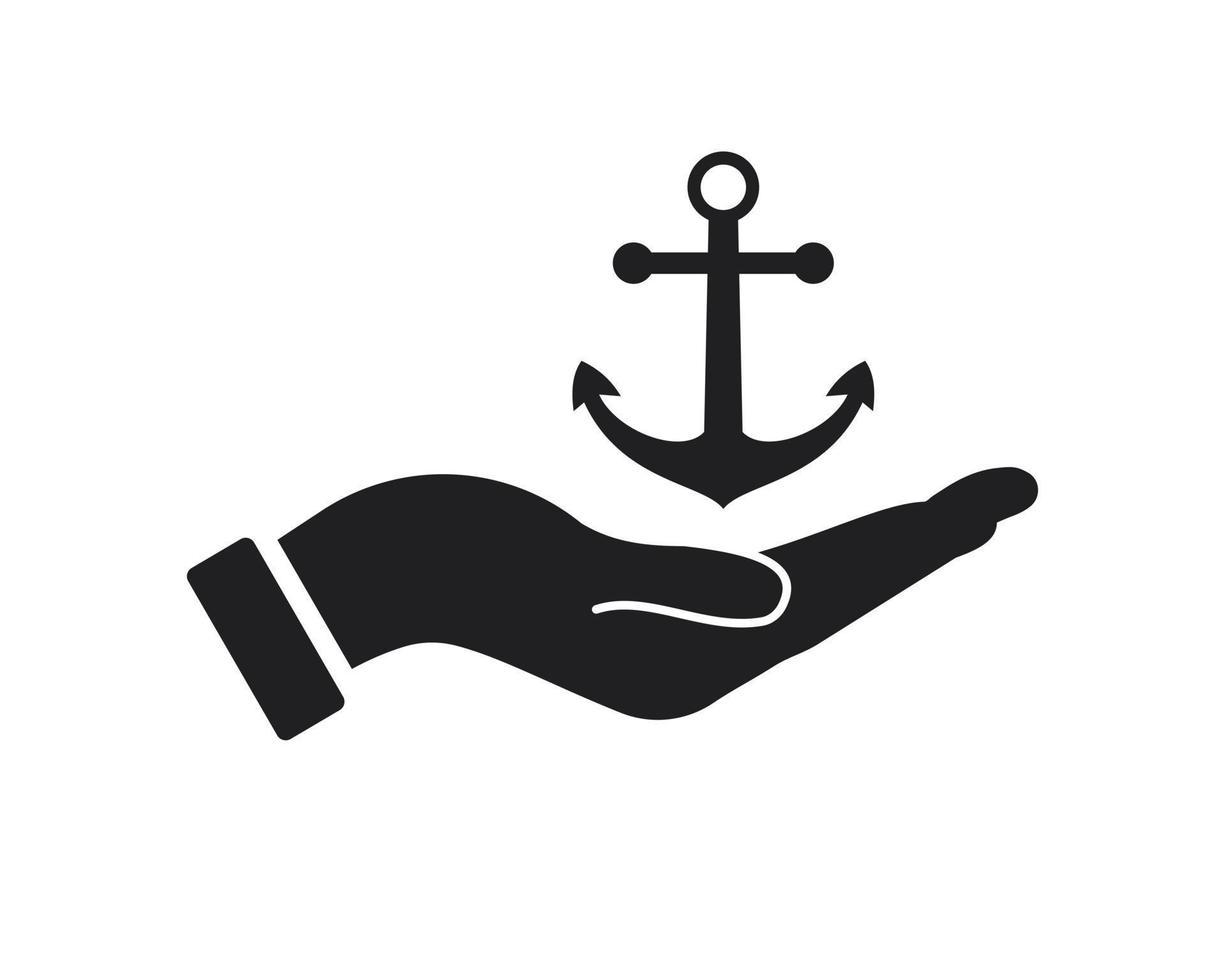 Hand Anchor logo design. Anchor logo with Hand concept vector. Hand and Anchor logo design vector
