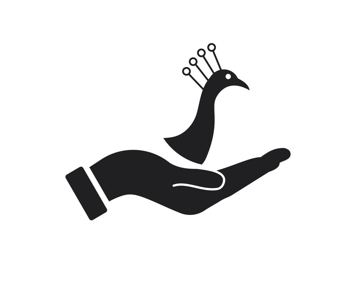 diseño de logotipo de pájaro de mano. logo de paloma con vector de concepto de mano. diseño de logotipo de mano y pájaro