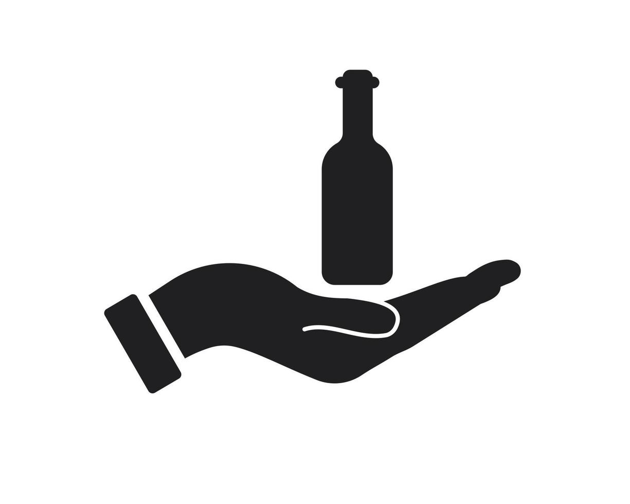 diseño de logotipo de vino de mano. logotipo de vino con vector de concepto de mano. diseño de logotipo de mano y botella de vino