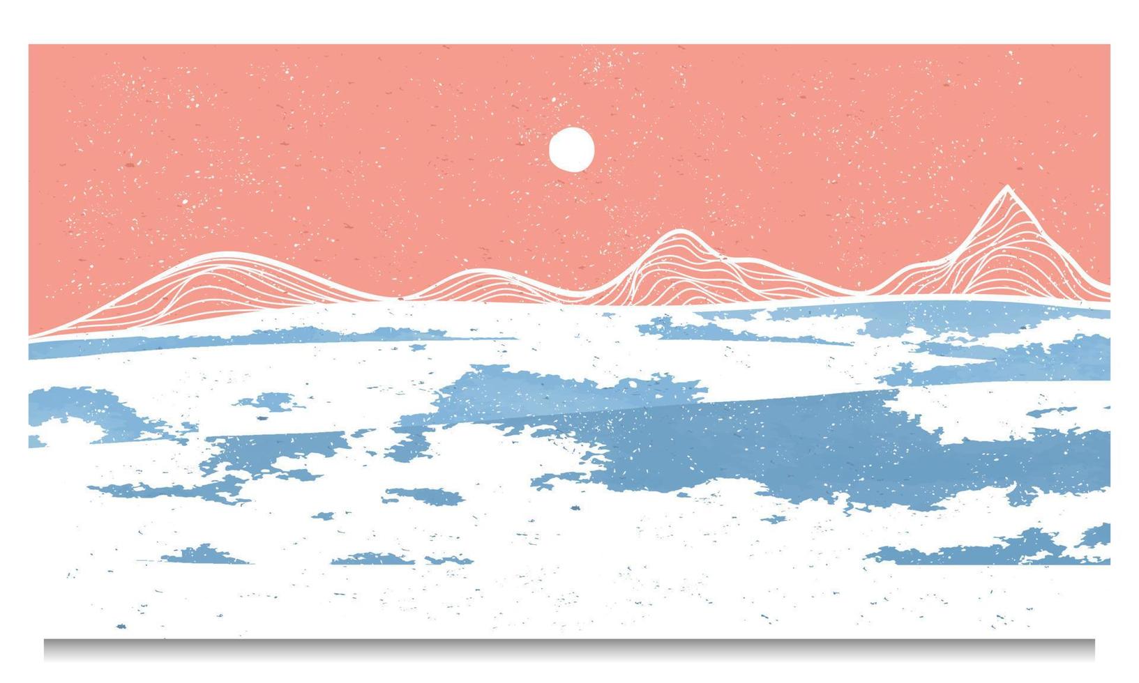 paisaje de montañas de invierno. impresión de arte moderno de mediados de siglo. abstracto montaña contemporáneo estética fondos paisajes. ilustraciones vectoriales vector