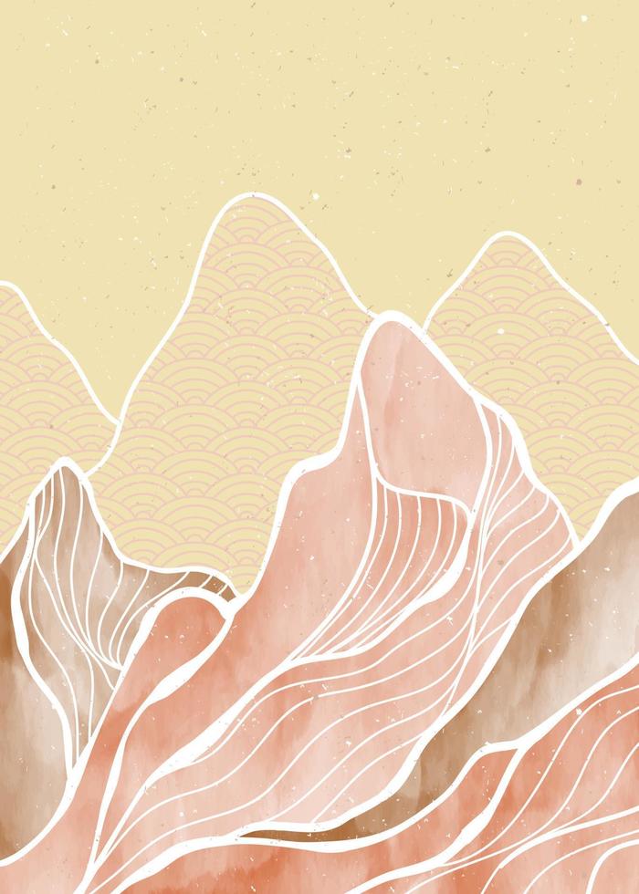 Natural abstract mountain landscape and line art pattern. Abstract contemporary aesthetic backgrounds landscapes. mountain landscape, hill, skyline. vector illustrations