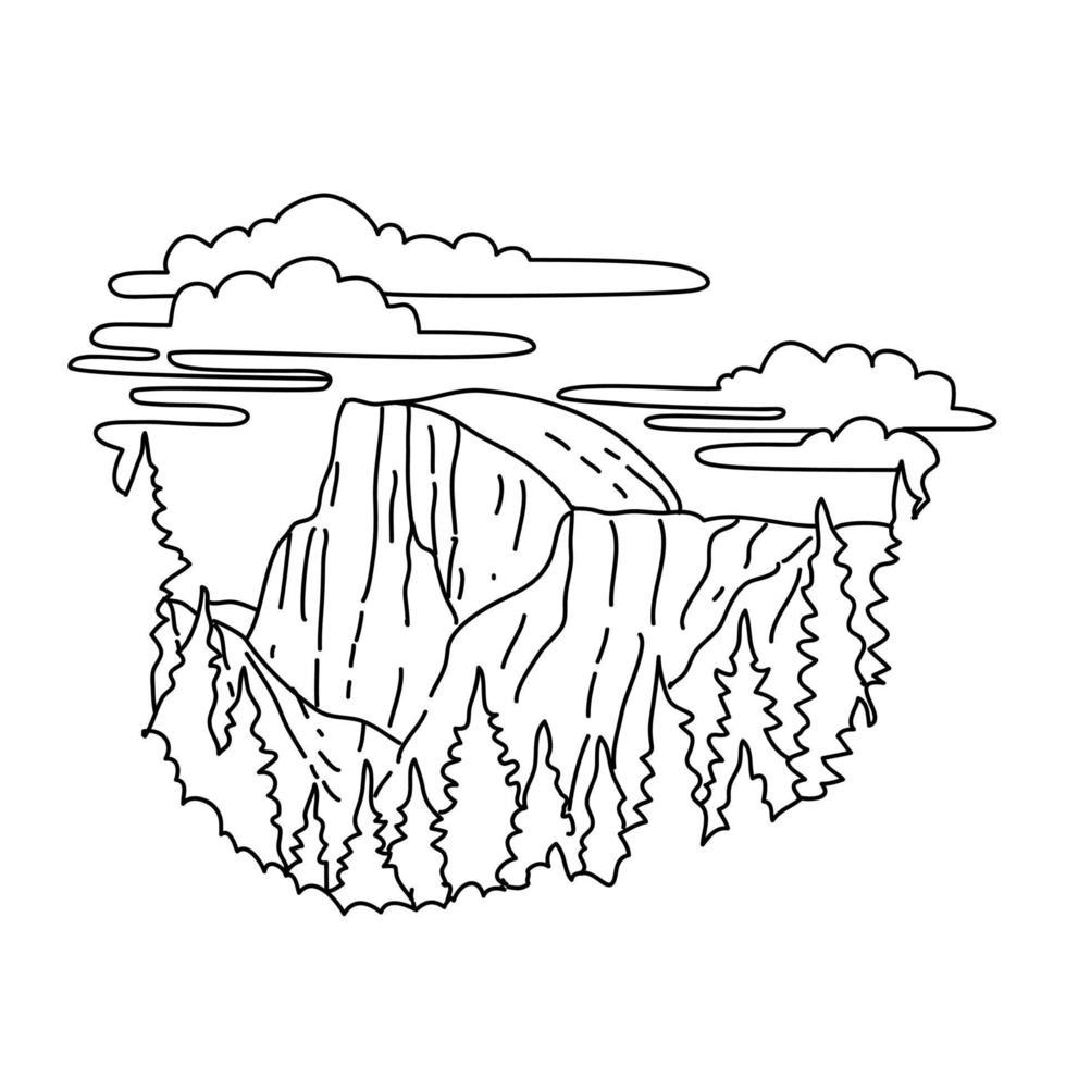 media cúpula en el parque nacional de yosemite california monoline dibujo de arte lineal vector