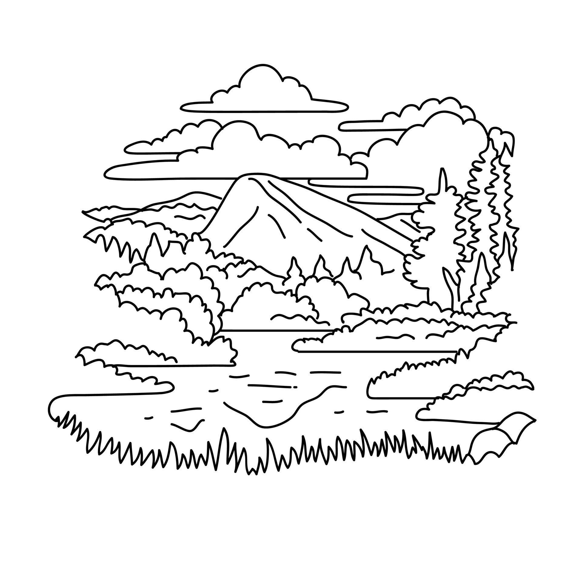 Tuolumne Meadows in Yosemite National Park California Monoline Line Art