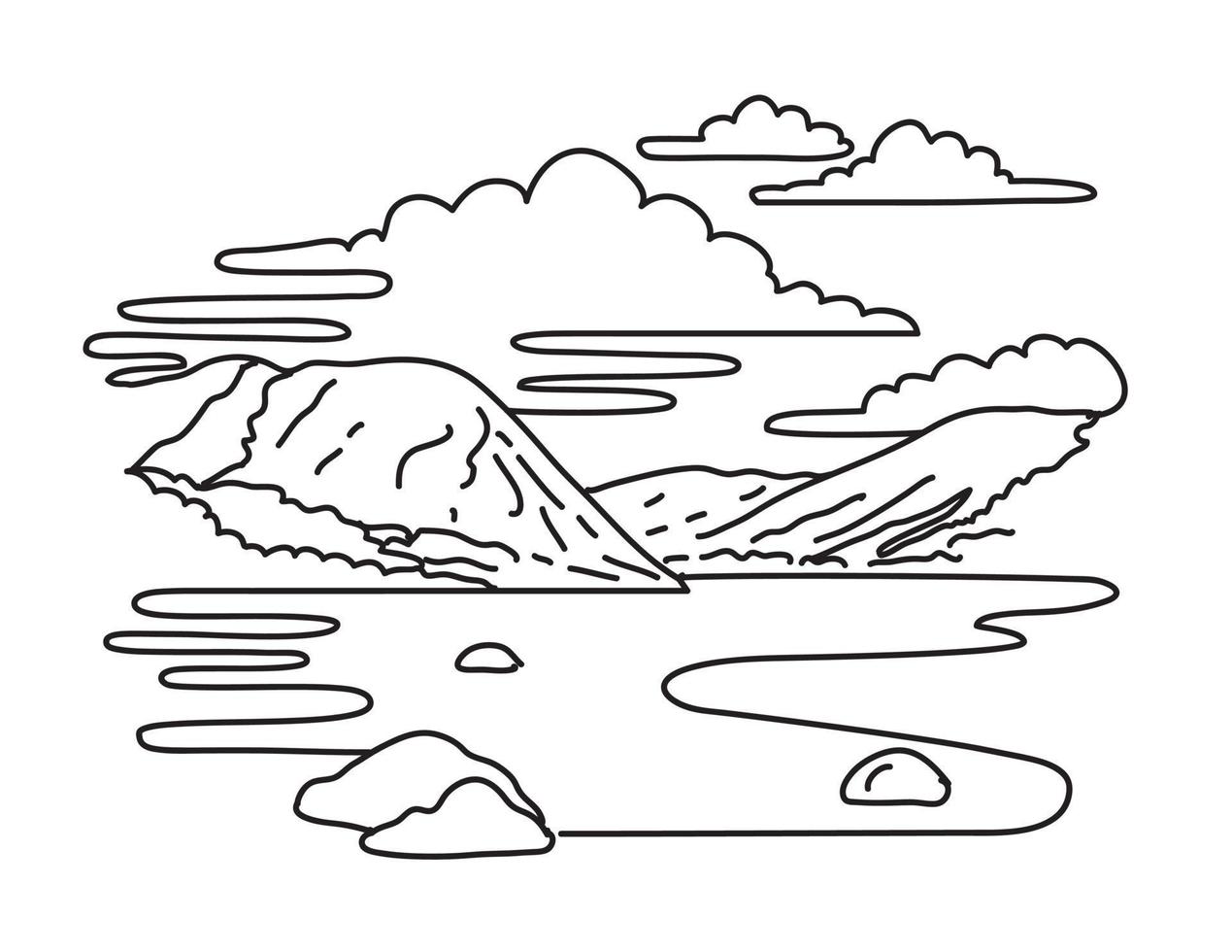 Tenaya Lake in Yosemite National Park California Monoline Line Art Drawing vector