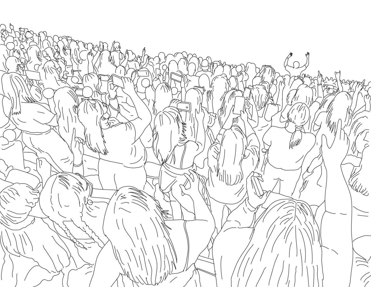 Crowd of Young People Line Drawing vector