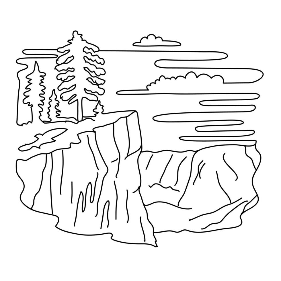 Taft Point in Yosemite National Park California Monoline Line Art Drawing vector