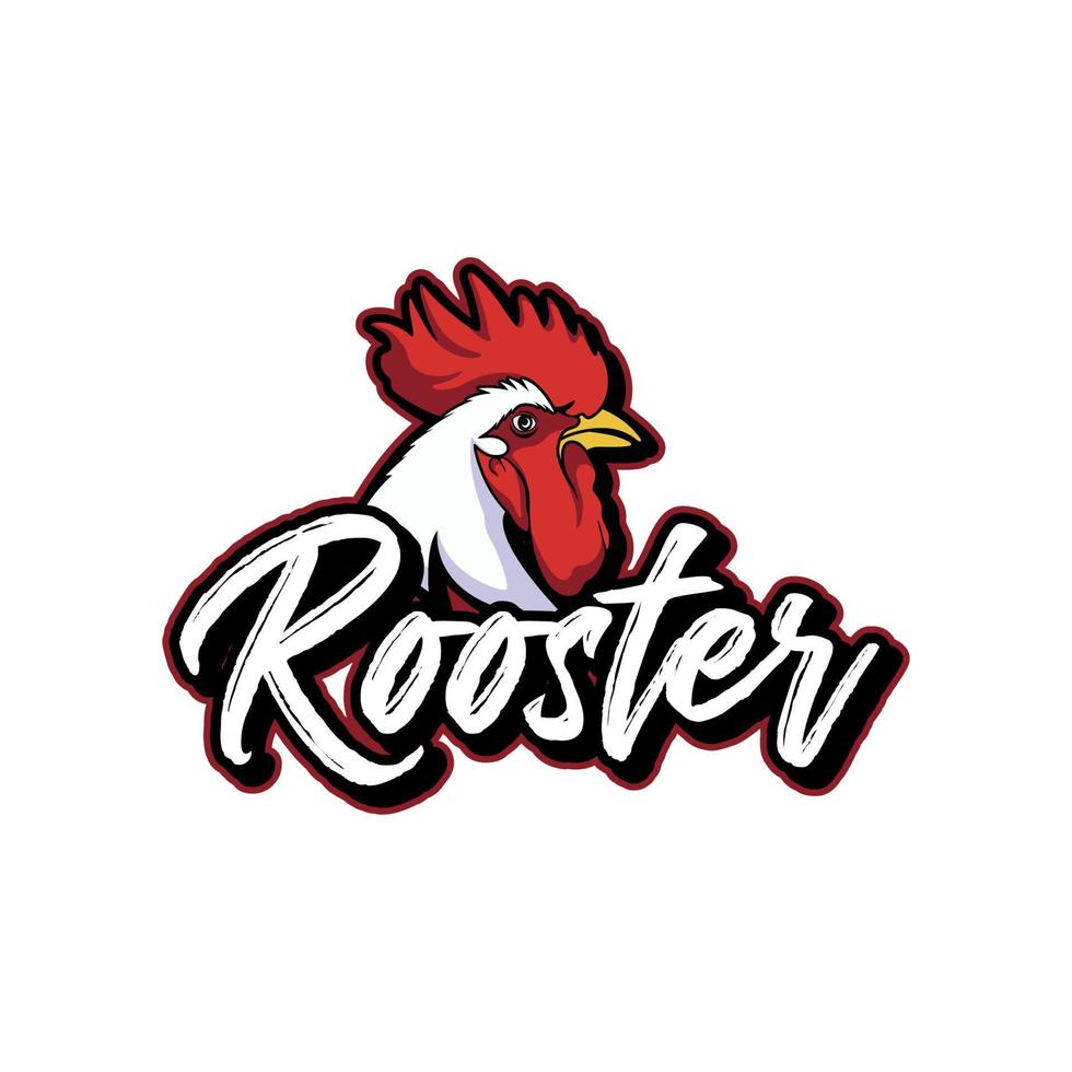 Rooster Typography with chicken roster head vector illustration for farm or livestock logo design