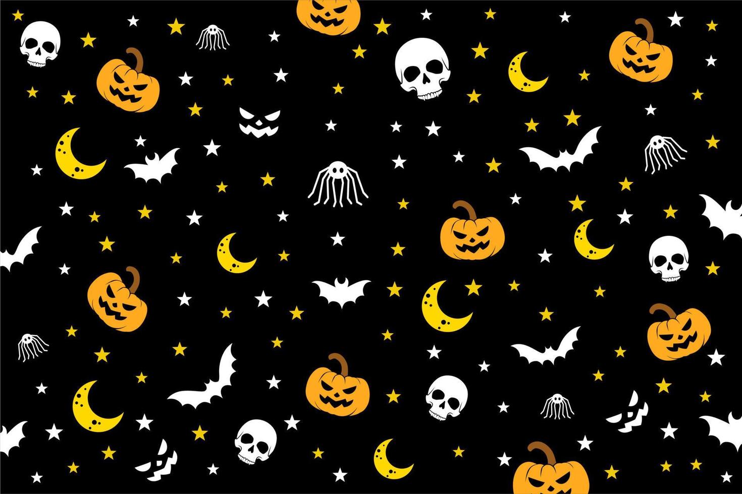 Halloween Seamless Pattern With Skull, Pumpkin, Bat, Spider, Moon, And Scary Face. Background Halloween vector