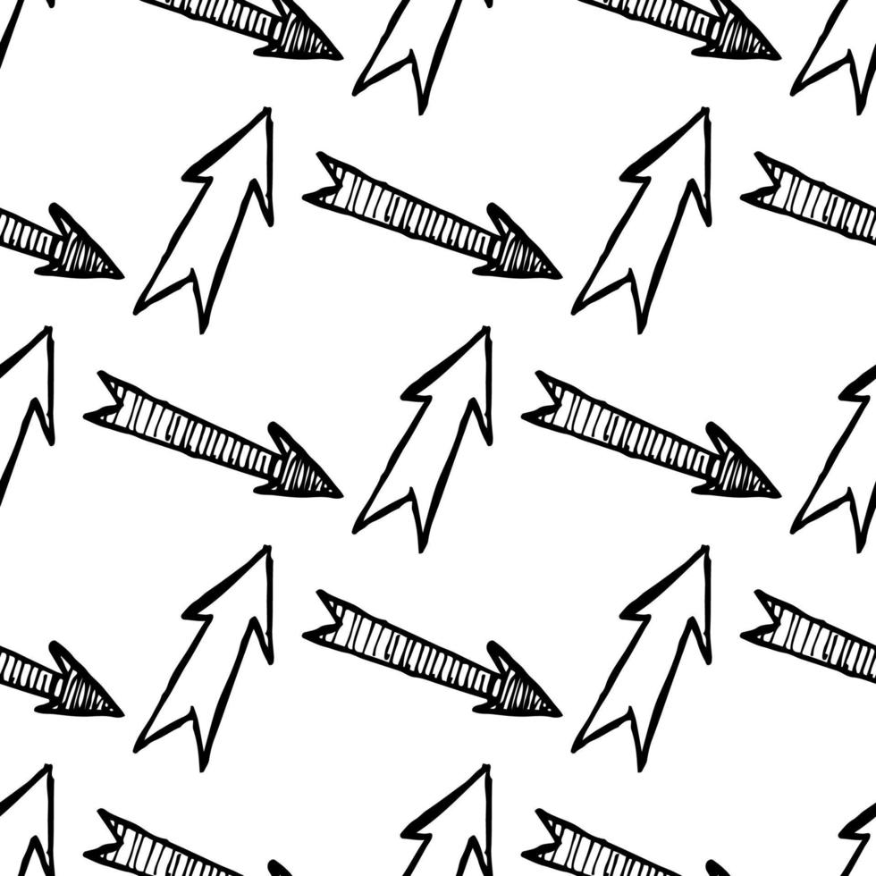 Seamless pattern with black hand drawn arrows. Vector illustration