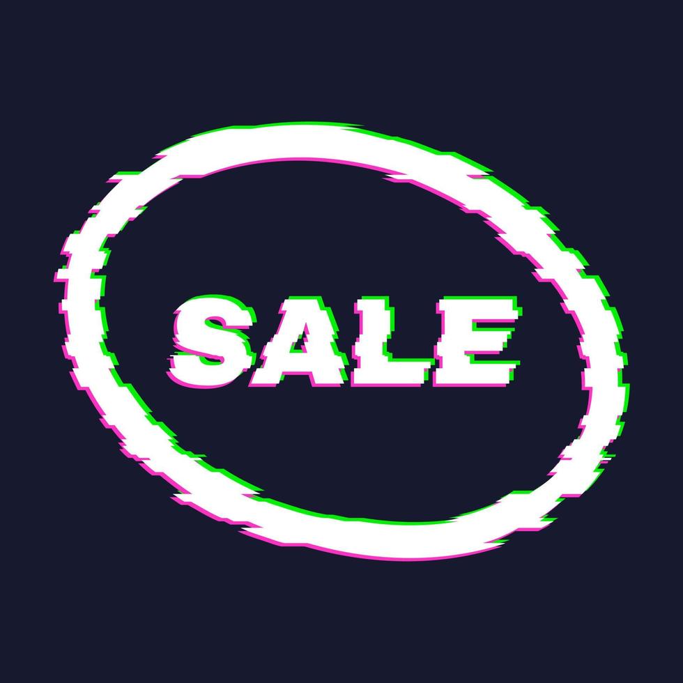 Distorted glitch sale banner with error effect on the edges and in text. Vector illustration.