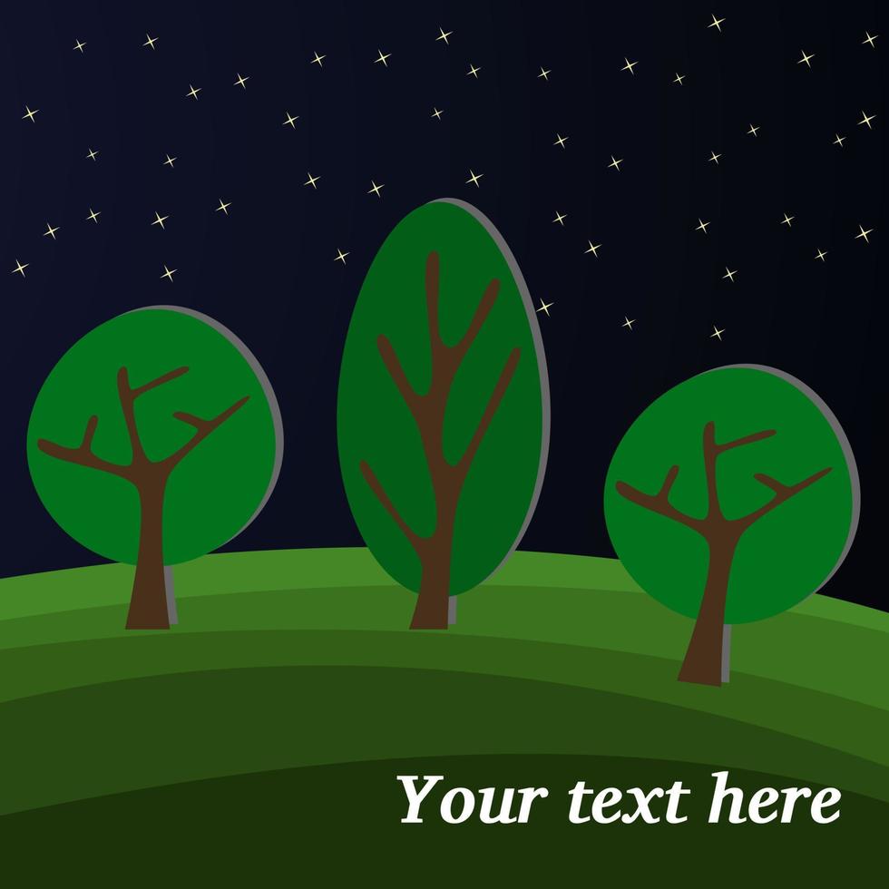 Three Trees. Edge of the Forest at Night. vector